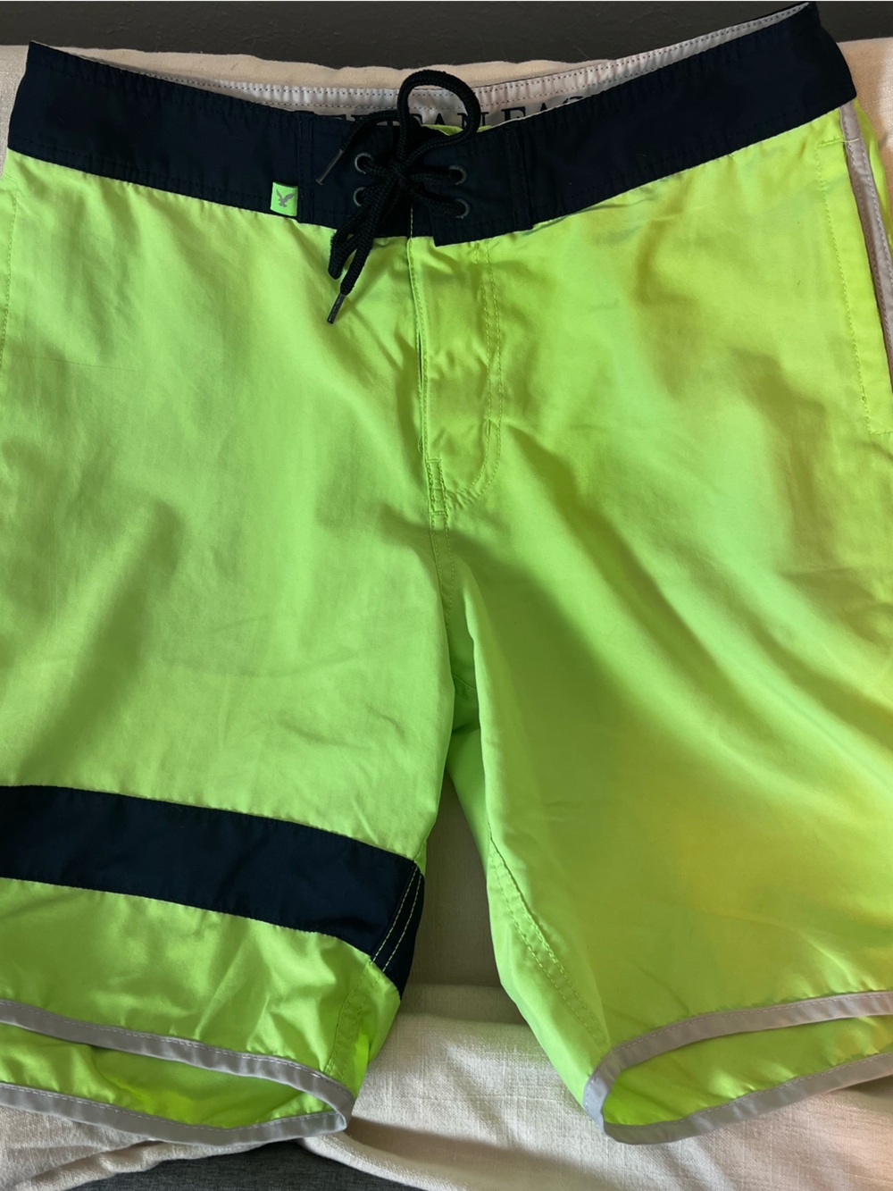 American Eagle Outfitters Lime Green and Navy Men's Swim Shorts
